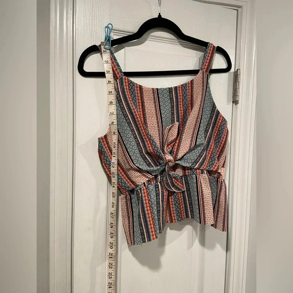 Knit Works Girls Rust Navy Pattern Tie Peplum Front Stretch Tank Top Size XL - Picture 5 of 10